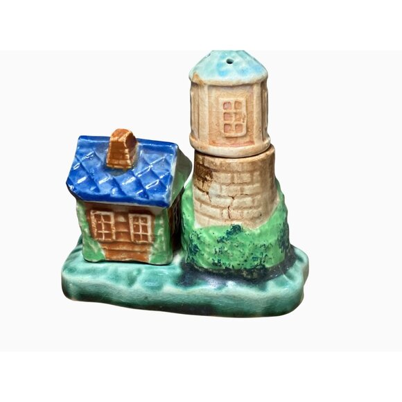 Vintage Ceramic Lighthouse with Cottage Salt and Pepper Shakers - Picture 6 of 9